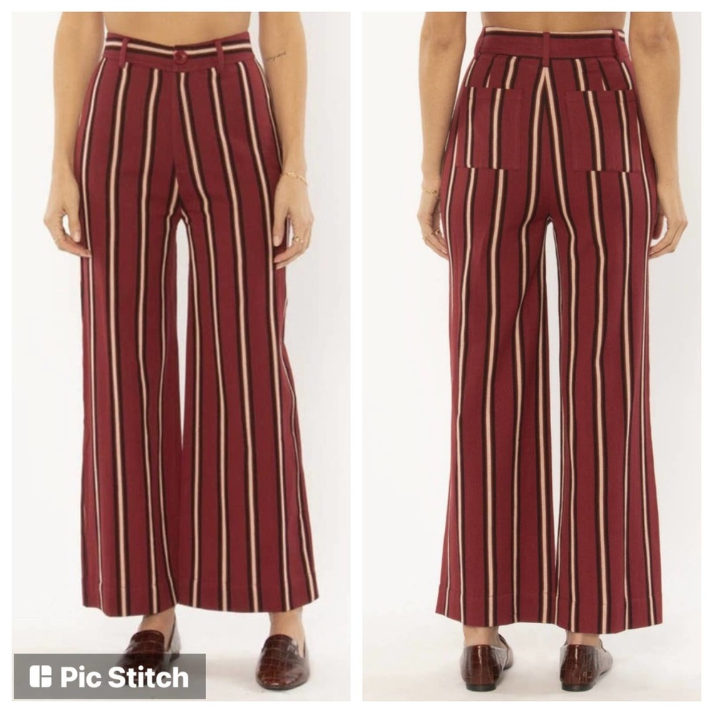 Amuse Society Striped Wide Leg Millie Pants in Fig